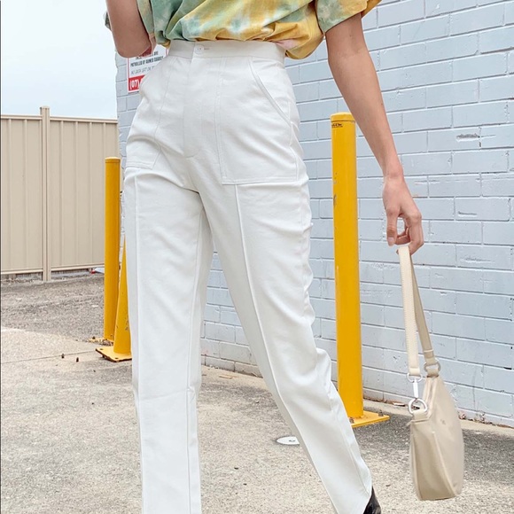 white faux leather pants